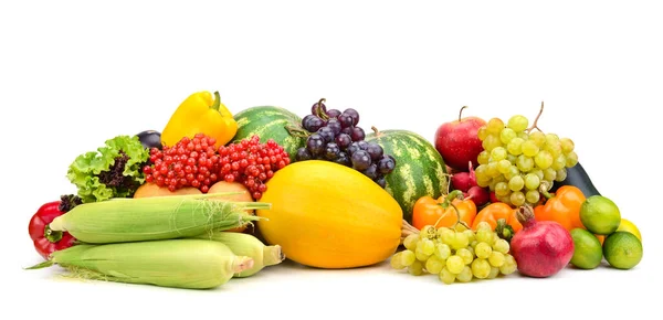 Composition Fruits Légumes Frais Mûrs Isolés Sur Blanc Espace Libre — Photo