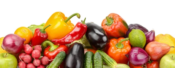 Pila Verduras Frescas Frutas Aisladas Sobre Fondo Blanco Copiar Espacio —  Fotos de Stock