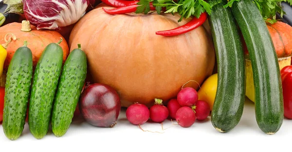 Recoger Verduras Frutas Útiles Aisladas Sobre Fondo Blanco Vista Lateral — Foto de Stock