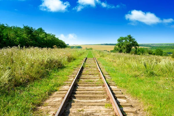 Antigua Vía Férrea Entre Campos Verano — Foto de Stock