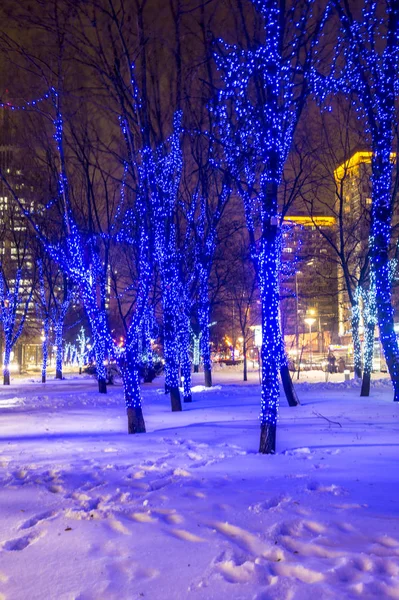 Moskva, Ryssland - januari 05 2016 jul nyår gatubelysning i natt Moskva — Stockfoto
