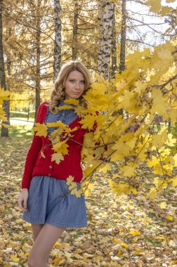 Sonbahar parkında güzel bir kız.