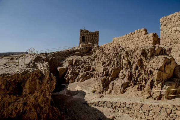 Ruins Ancient Fortress Massada Mountain Dead Sea Southern Israel — Stock Photo, Image