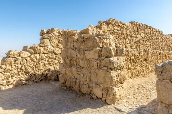 Ruínas Antiga Fortaleza Massada Montanha Perto Mar Morto Sul Israel — Fotografia de Stock