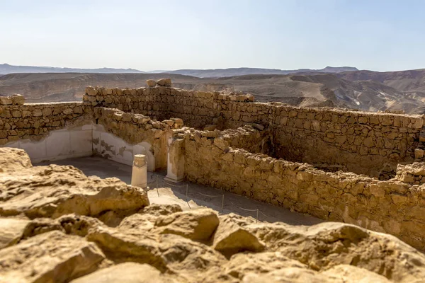 Ruínas Antiga Fortaleza Massada Montanha Perto Mar Morto Sul Israel — Fotografia de Stock