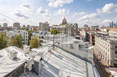 Moskova - 21 Eylül 2019 Sokaklar ve Moskova şehir merkezindeki evler