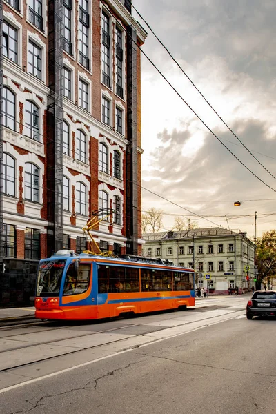 Moskva Rusko Září 2019 Moderní Tramvaj Ulicích Moskvy — Stock fotografie