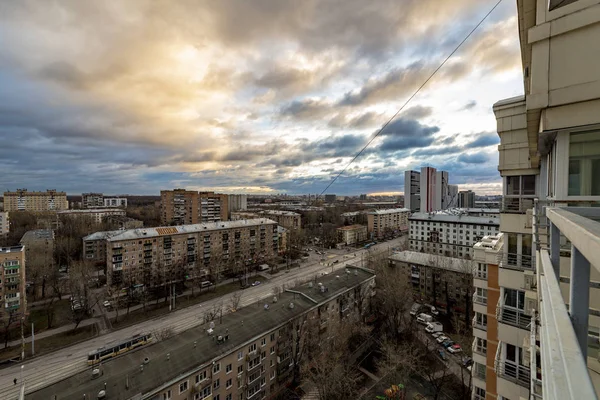 Panoramiczny Widok Nowych Obszarów Obrzeżach Moskwy Ulic Domów — Zdjęcie stockowe