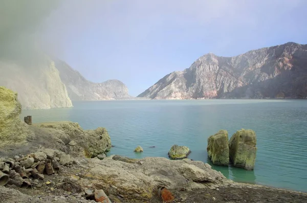 Endonezya Daki Java Adasındaki Kawah Ijen Volkanı Krater Gölü — Stok fotoğraf