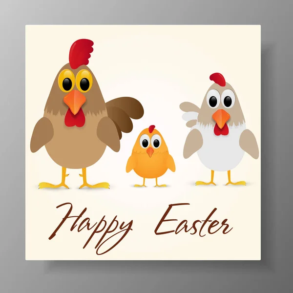 Buona Pasqua Biglietto di auguri con famiglia di polli. Illustrazione vettoriale . Illustrazione Stock