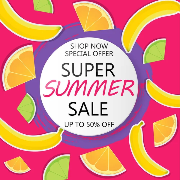 Banner Super Summer Sale in stile taglio carta. Inquadratura circolare per testo . Vettoriali Stock Royalty Free