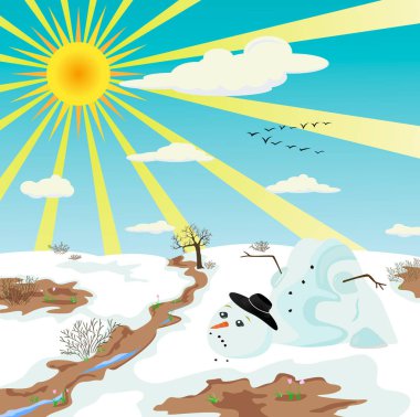 Snowman melted in the spring clipart
