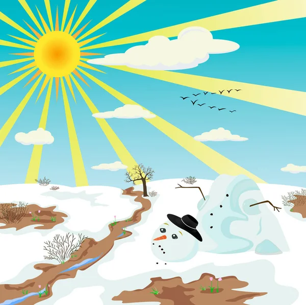 雪人融化在春天 — 图库矢量图片