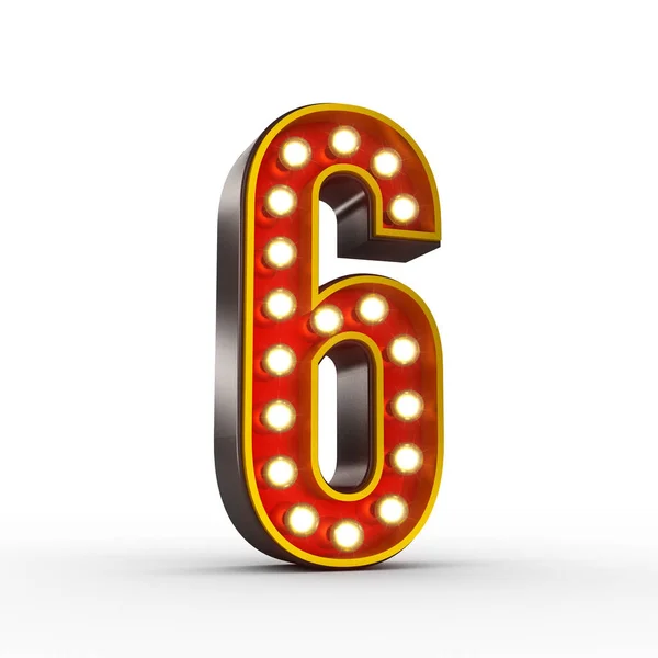 Retro Number Six with glowing lights for display — Stock Photo, Image