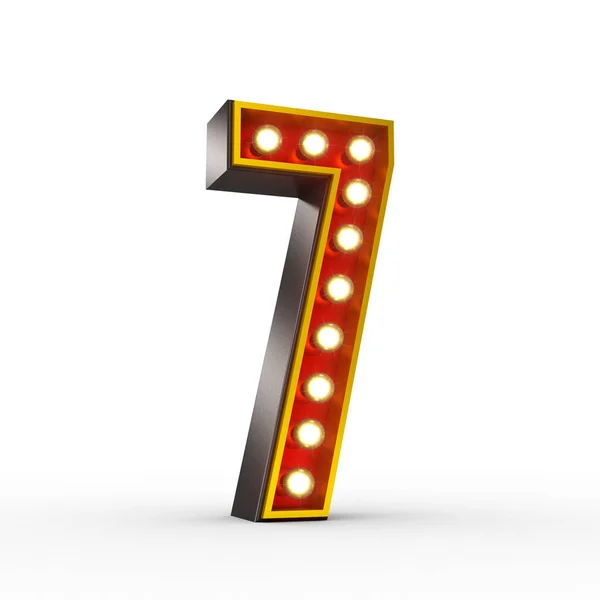 Retro Number Seven with glowing lights for display — Stock Photo, Image