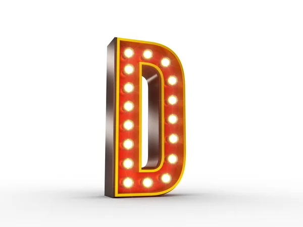 Retro bokstaven D med glödande lampor för display — Stockfoto