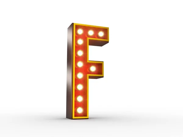 Retro Letter F with glowing lights for display — Stock Photo, Image