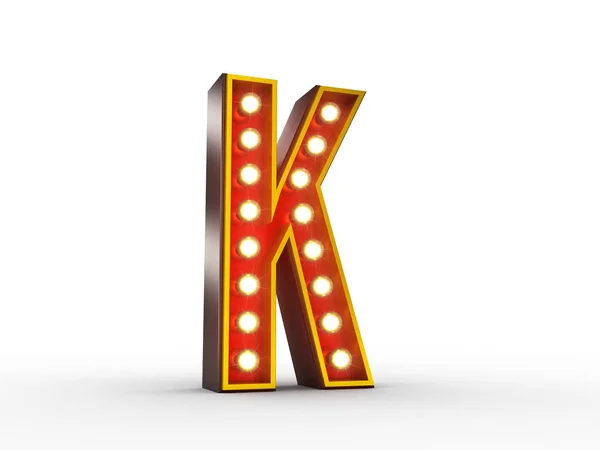 Lettre K rétro avec lumières incandescentes pour affichage — Photo