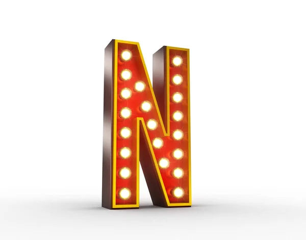 Retro bokstaven N med glödande lampor för display — Stockfoto