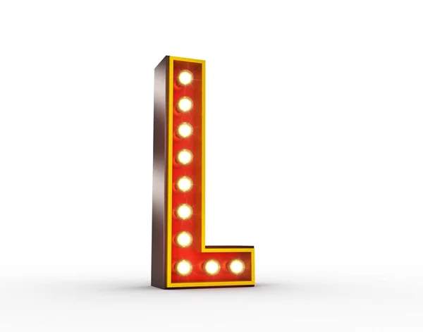 Retro bokstaven L med glödande lampor för display — Stockfoto