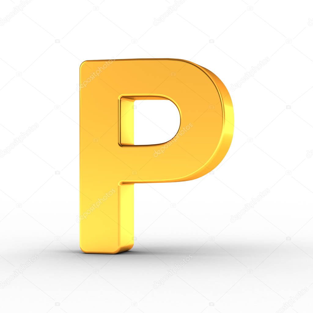 The letter P as a polished golden object with clipping path