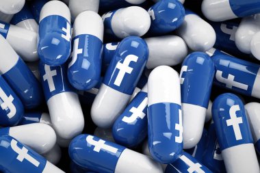 MENLO PARK, CALIFORNIA, USA - FEBRUARY 21 2020: 3D Illustration of capsules of social media and technology company Facebook.