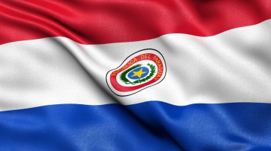 Rüzgarda dalgalanan Paraguay bayrağının 3 boyutlu çizimi.