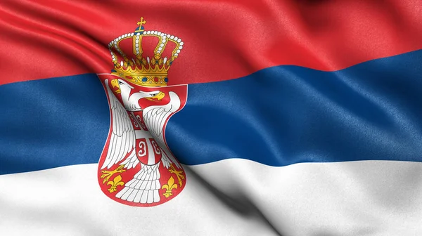 Απεικόνιση Της Σημαίας Της Σερβίας Που Κυματίζει Στον Άνεμο — Φωτογραφία Αρχείου