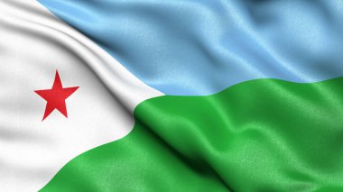 Rüzgarda sallanan Cibuti bayrağının 3 boyutlu çizimi.