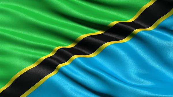 Απεικόνιση Της Σημαίας Της Τανζανίας Κυματίζει Στον Άνεμο — Φωτογραφία Αρχείου