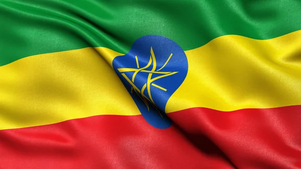 Απεικόνιση Της Σημαίας Της Αιθιοπίας Κυματίζει Στον Άνεμο — Φωτογραφία Αρχείου