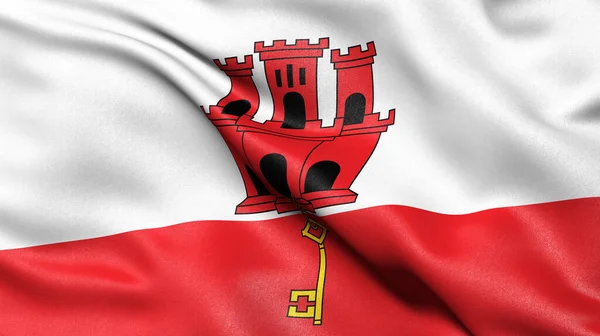 Illustration Der Flagge Von Gibraltar Die Wind Weht — Stockfoto