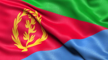 Rüzgarda dalgalanan Eritre bayrağının 3 boyutlu çizimi.