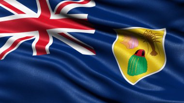 Rüzgarda dalgalanan Türk ve Caicos Adaları bayrağının 3D çizimi.