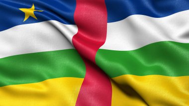 Orta Afrika Cumhuriyeti bayrağının rüzgarda dalgalanmasının 3 boyutlu çizimi.