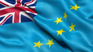 Rüzgarda dalgalanan Tuvalu bayrağının 3 boyutlu çizimi.