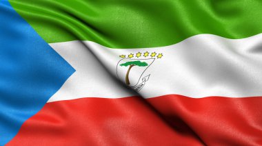 Rüzgarda dalgalanan Ekvator Ginesi bayrağının 3 boyutlu çizimi.