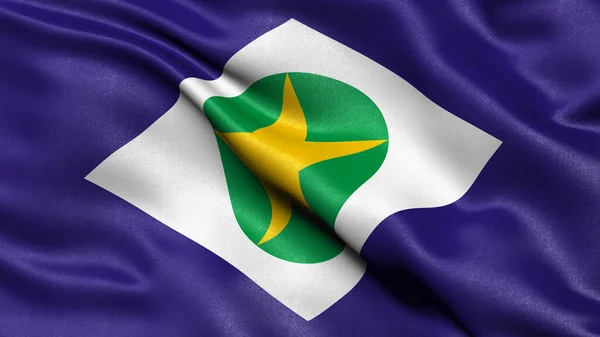 風になびくマトグロッソのブラジル国旗の3Dイラスト — ストック写真