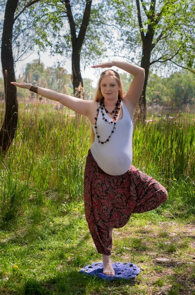 Wanita hamil berlatih yoga — Stok Foto