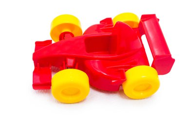 Plastik kırmızı yarış oyuncak araba oyuncak sarı tekerlekli