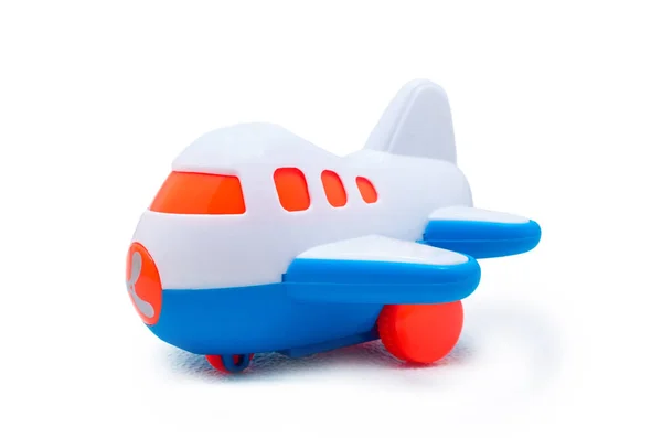 Plástico avião de brinquedo azul e branco — Fotografia de Stock