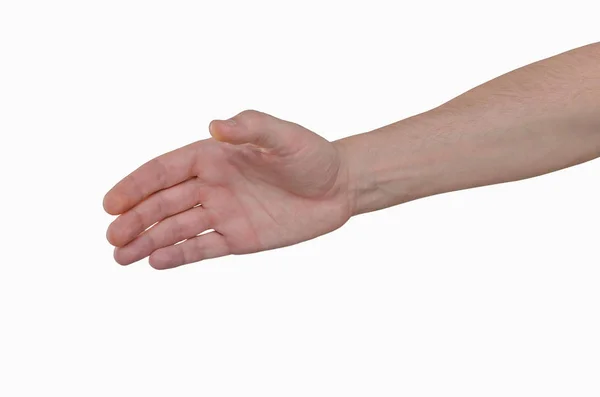 Gestrekte hand tijdens een vergadering, een gebaar op groeten — Stockfoto