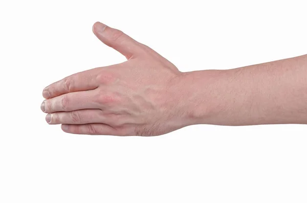 Gestrekte hand tijdens een vergadering, een gebaar op groeten — Stockfoto