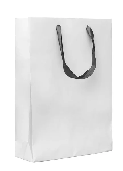 Grand sac en papier blanc avec des poignées de ruban de satin — Photo