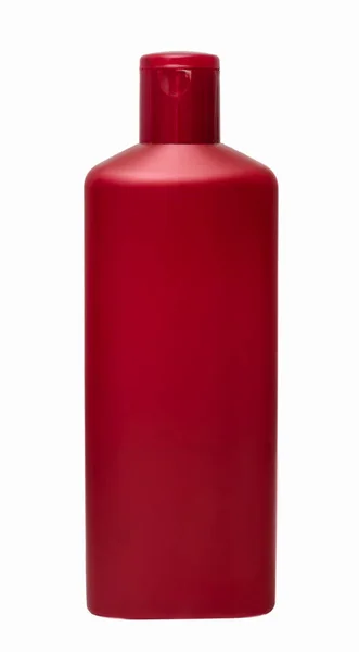 Frasco de plástico vermelho para shampoo — Fotografia de Stock