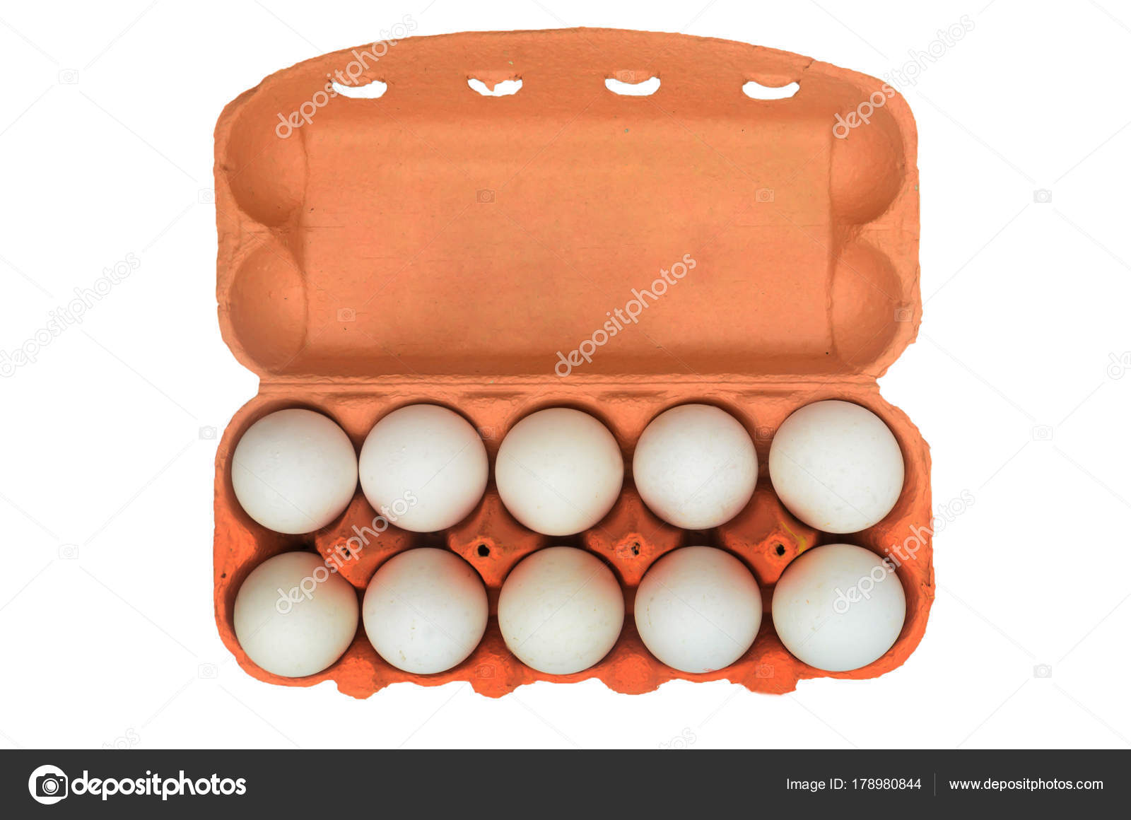 Huevos de pollo blanco en un recipiente de cartón para almacenamiento y