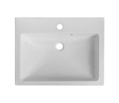 Bir artific, banyoda beyaz dikdörtgen modern lavabo
