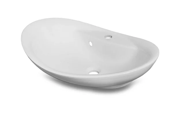 White oval washbasin in the bathroom of an artificial stone — Stock Photo, Image