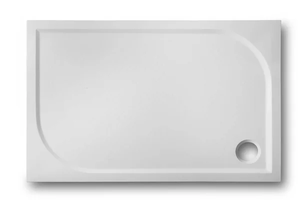 Bílé obdélníkové moderní sprchové vaničky v koupelně artefakt. — Stock fotografie