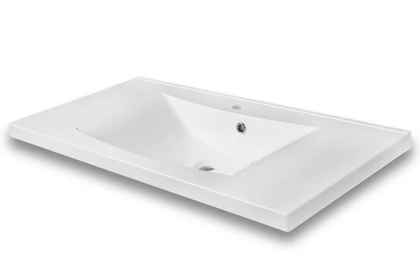 White rectangular modern washbasin in the bathroom of an artific — Stock Photo, Image